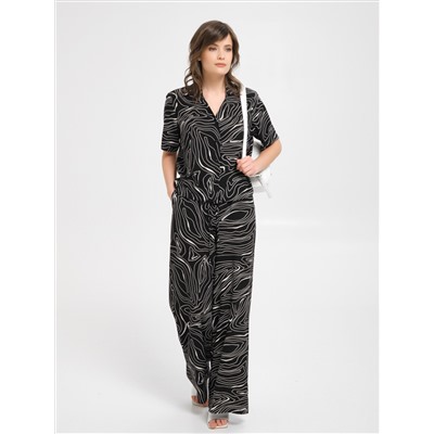 Блуза чёрная из вискозы с принтом