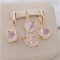 Комплект ювелирной бижутерии коллекция "Дубай" серьги, кулон и кольцо 20 р, покрытие позолота, вставка: стекло и цирконы, цвет: бледно-розовый и прозрачный, арт.414.559-20