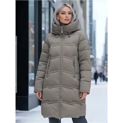 Пальто зимнее утепленное с капюшоном женское светло-коричневого цвета 7779SK