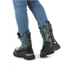 02-FAR137-3Z GREEN/BLACK Дутики женские (искусственная кожа, плащевая ткань, шерсть)