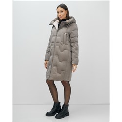 Пальто зимнее утепленное с капюшоном женское серого цвета 7638Sr
