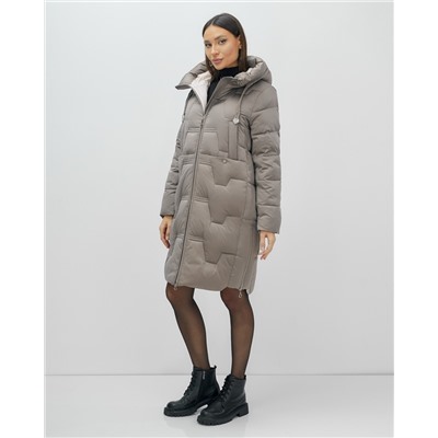 Пальто зимнее утепленное с капюшоном женское серого цвета 7638Sr