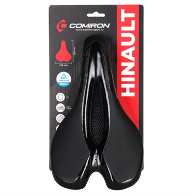 Седло велосипедное MTB COMIRON HINAULT M039BK 250X155, Технологии: DW, ED. Верх: PU принтованный глянец/Цвет: Чёрный /уп 30/