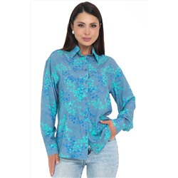 Рубашка серо-голубая с принтом