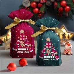 Пакет новогодний с атласной лентой для подарков и конфет 23*15 см. Merry Christmas