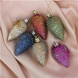Ёлочная игрушка "Шишки" (набор 6 шт) 3,5х6,5 см, МИКС