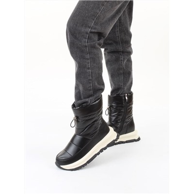 02-WA010-1M BLACK Сапоги "Дутики" зимние женские (натуральная кожа, курточная ткань, 100% шерсть)