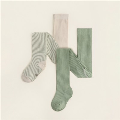 Колготки детские SL Home 2 пары, рост 68-74 см, молочные, оливковые