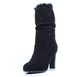 F16-181M BLACK Полусапоги зимние женские (натуральная замша, натуральный мех (полностью))