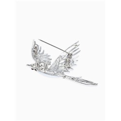 Брошь «Феникс снежный», серо-зелёная в серебре