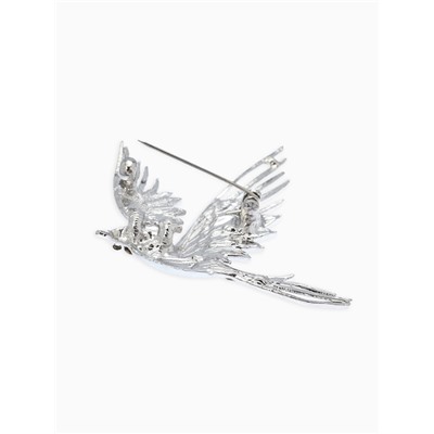 Брошь «Феникс снежный», серо-зелёная в серебре