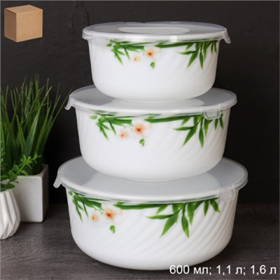 Салатник с крышкой 3 предмета / GRAY-HDW3B (6773) /уп 12/ Бамбук с орхидеей