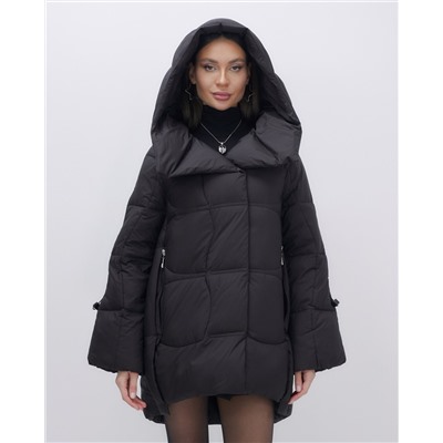 Куртка зимняя женская с большим капюшоном модная черного цвета 7739Ch
