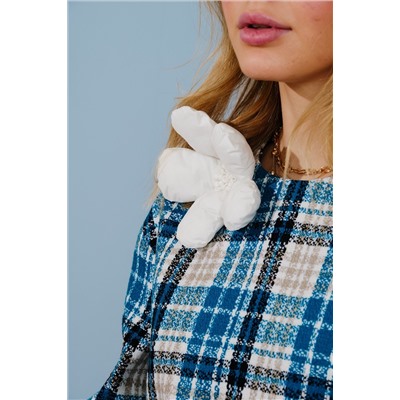 Lokka 1590В белый/бирюзовый_клетка, Юбка,  Топ, Брошь