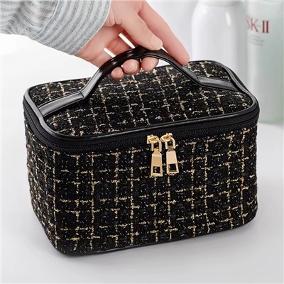 Косметичка твидовая на молнии с ручкой, 20*14,5*13 см.