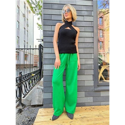 Брюки палаццо с карманами,  Зеленый
