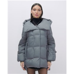 Куртка зимняя женская с большим капюшоном модная темно-серого цвета 7739TC