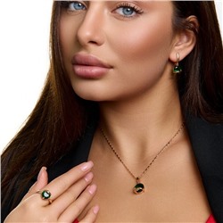 Комплект ювелирной бижутерии коллекция "Дубай" с камнем серьги, кулон и кольцо 20 р, покрытие позолота, вставка: фианиты, цвет: зеленый, арт.414.548-20
