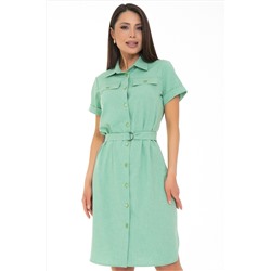 Платье-рубашка зелёное с поясом