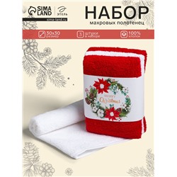 Полотенца махровые «Этель» Merry christmas, 30×30 см - 3 шт., 340 г/м², хлопок 100%