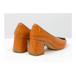 Дизайнерские туфли перчатки (glove shoes) с фурнитурой, на невысоком каблуке, выполнены из натуральной итальянской кожи оранжевого цвета с крупными лаковыми каплями, Новая Коллекция от Gino Figini, Т-2050-09