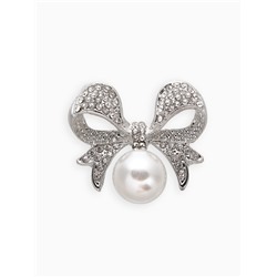 Брошь «Жемчужинка» классический бантик, цвет белый в серебре