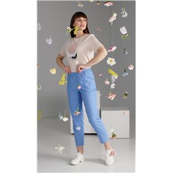 Женские летние брюки Брюки 7/8 джинс голубой зауженные на резинке