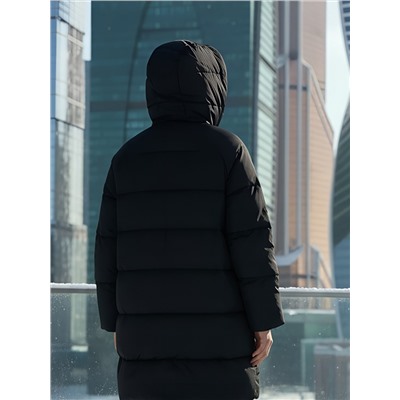 Пальто двубортная зимнее утепленное женское черного цвета 7732Ch