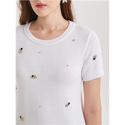 Блуза белая вязаная с пришивными стразами