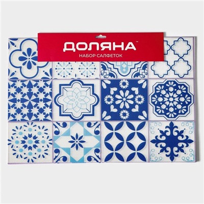 Салфетки сервировочные на стол Доляна «Мозаика», 4 шт., 45×30 см, синие
