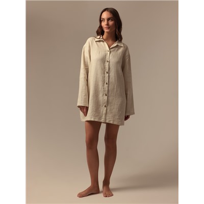 Пижама женская (рубашка, брюки) SL HOME Linen, молочная