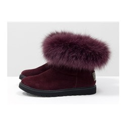 Женские ботиночки в стиле UGG из натуральной замши бордового цвета и натурального шикарного меха песца, коллекция осень-зима, Б-17113-02