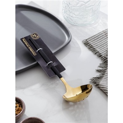 Шумовка из нержавеющей стали Magistro «Грэйс», h=24.5 см, цвет ручки чёрный, цвет головы золотой