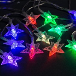 Гирлянда "Нить" 3 м с насадками "Звёзды", IP20, прозрачная нить, 20 LED, свечение мульти, фиксинг, 3 х AA