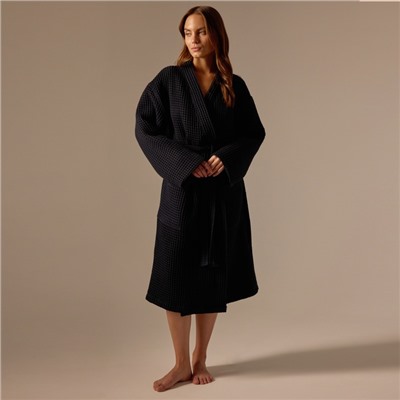 Халат вафельный женский SL HOME: Boho «Дарк Маре», хлопок 100%, чёрный
