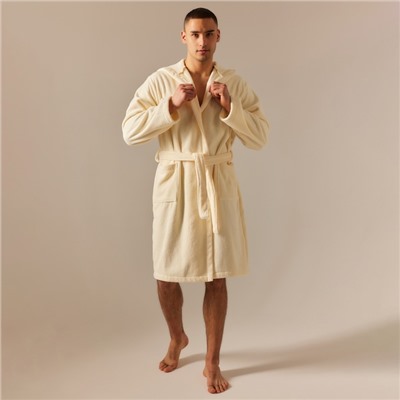 Халат махровый с капюшоном мужской SL HOME: Basic «Айвори», размер XL, хлопок 100%, молочный