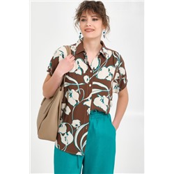 Блузка коричневая с принтом