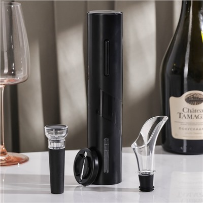 Набор для вина Magistro Opiumop, штопор электрический, аэратор, пробка, чёрный