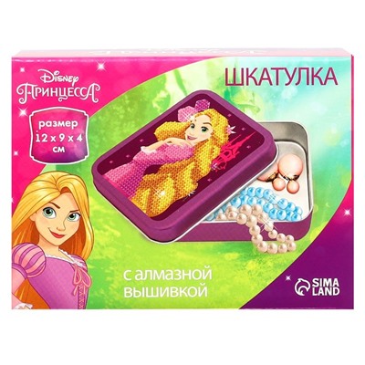 Алмазная мозаика на шкатулке с частичным заполнением для детей «Принцессы», 12 х 9 х 4 см