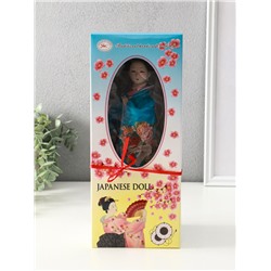 Кукла коллекционная «Японка в шелковом голубом кимоно с флейтой», 30×12.5×12.5 см