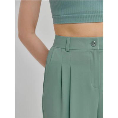 Брюки широкие серо-зелёные с карманами