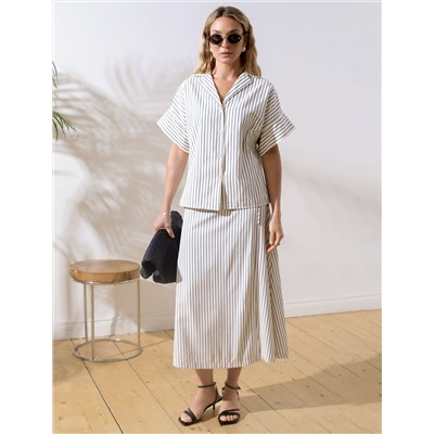 Блузка в полоску с цельнокроеным коротким рукавом из легкого хлопкового поплина