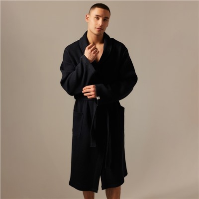 Халат вафельный мужской SL HOME: Basic «Дарк Маре», размер S, хлопок 100%, чёрный