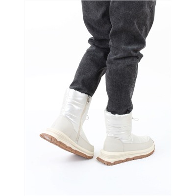 02-WA010-3M LT. BEIGE Сапоги "Дутики" зимние женские (натуральная кожа, курточная ткань, 100% шерсть)