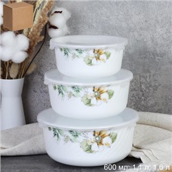 Салатник с крышкой 3 предмета / GRAY-HDW3B (7364) /уп 12/ Графические цветы
