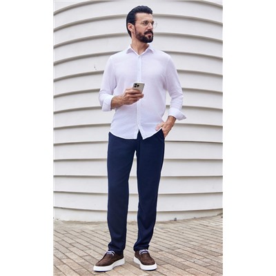 Брюки лен F211-0871 navy