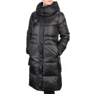 9110 BLACK Пальто зимнее женское FLOWERROVE (200 гр. холлофайбера)
