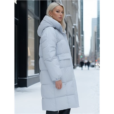 Куртка летучая мышь женская с капюшоном зимняя светло-серого цвета 9621SS