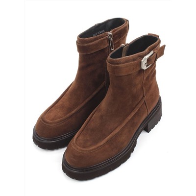 01-A51-5B BROWN Ботинки демисезонные женские (натуральная замша, байка)