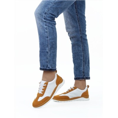 03-YA486-2 WHITE/SAND Кроссовки женские (натуральная кожа, натуральная замша)